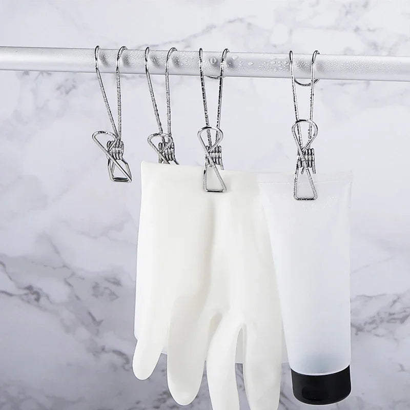 10/20pcs Stainless Steel Clothes Pegs Laundry Storage clip Hooks Photo Clip Bathroom Towel Clip Kitchen Organizer Holder Rack