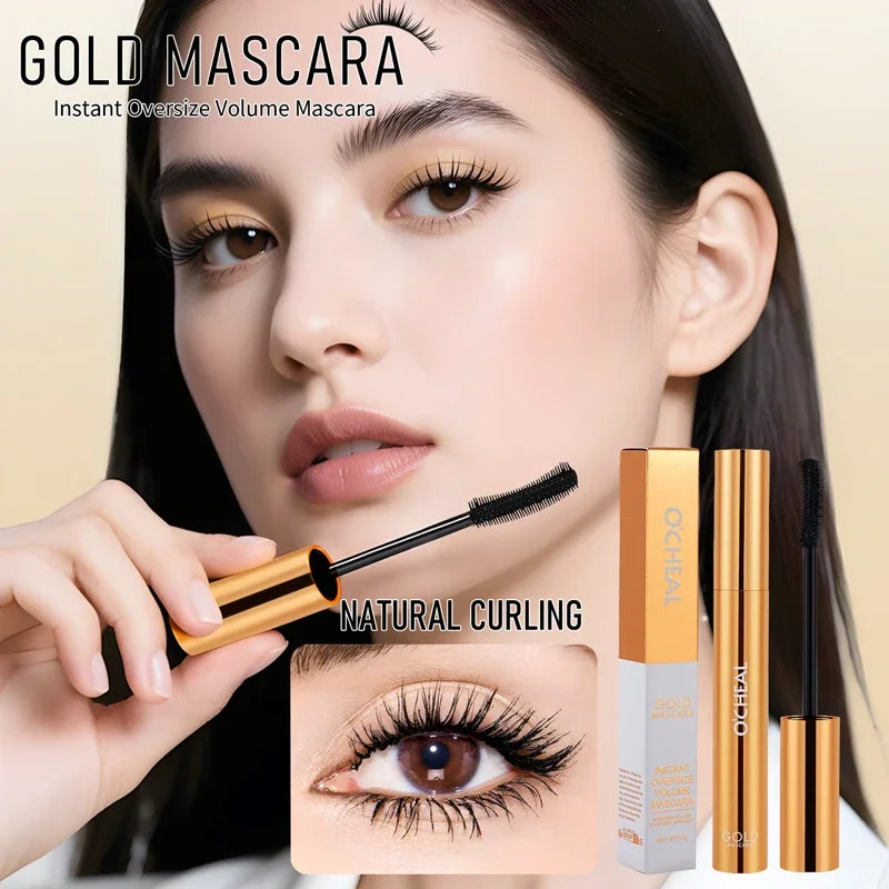 Lengthening Mascara Waterproof Gold Edition Smudge Free Curl Lock Technology All Day Wear Voluminous Lashes