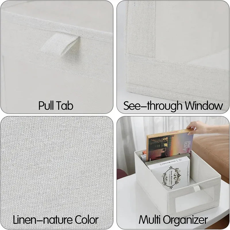 1/2/4pcs Fabric Window Cotton Linen Storage Box Wardrobe Storage And Arrangement Large Clothing Storage Box Toys Can Be Folded