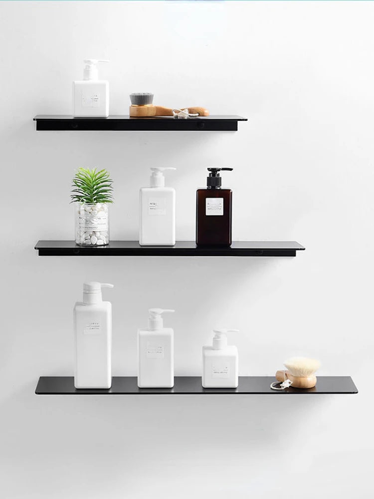 Small Shelf Without Drilling Shampoo Holder Bathroom Wall Floating White Shelves Stick Bath Organizer for Kitchen Accessories