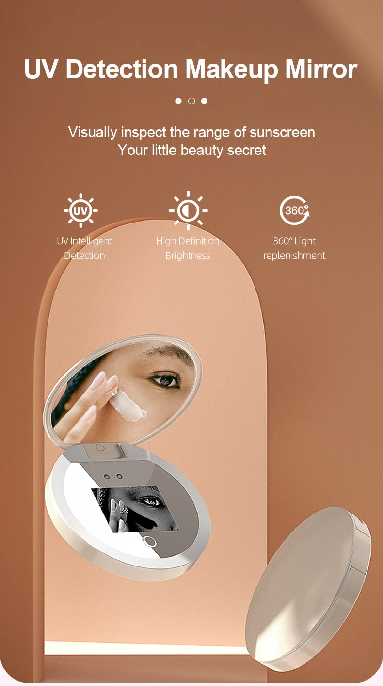 Intelligent UV Resistant Makeup Mirror Portable 2.4-Inch Handheld LED Makeup Mirror Suitable For Travel Sunscreen Makeup Mirrors
