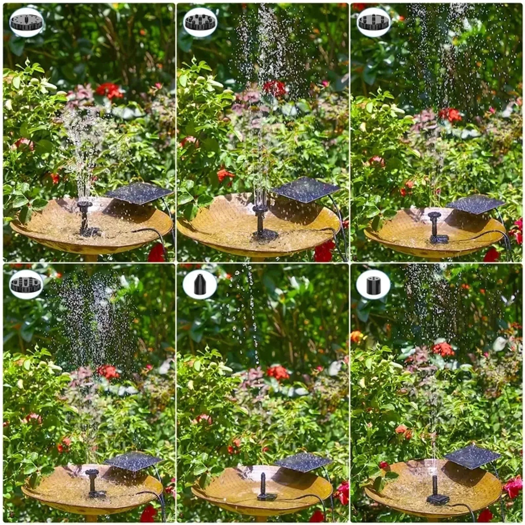 Solar Fountain Pump, DIY Outdoor Solar Water Pump with Multiple Nozzles,  Solar Powered Pump for Bird Bath, Ponds, Garden and Ot
