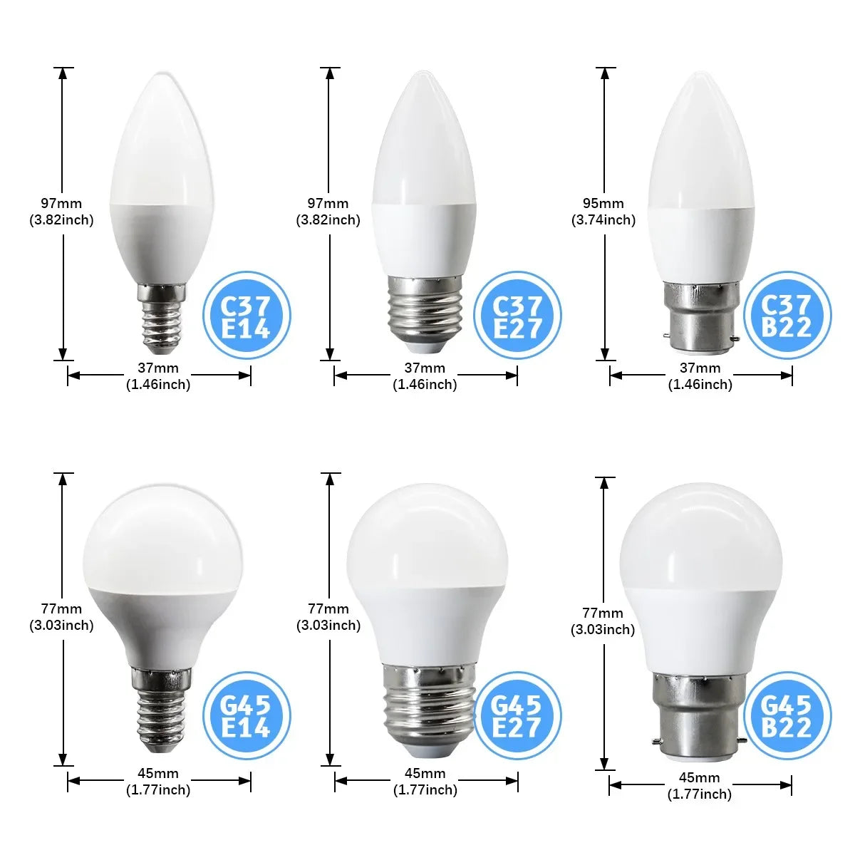 10PCS/LOT LED Candle Light Mini Bulb C37 G45 AC220V E14 E27 B22 Head Light Flicker-free 3W-7W Suitable for Home Study Lighting