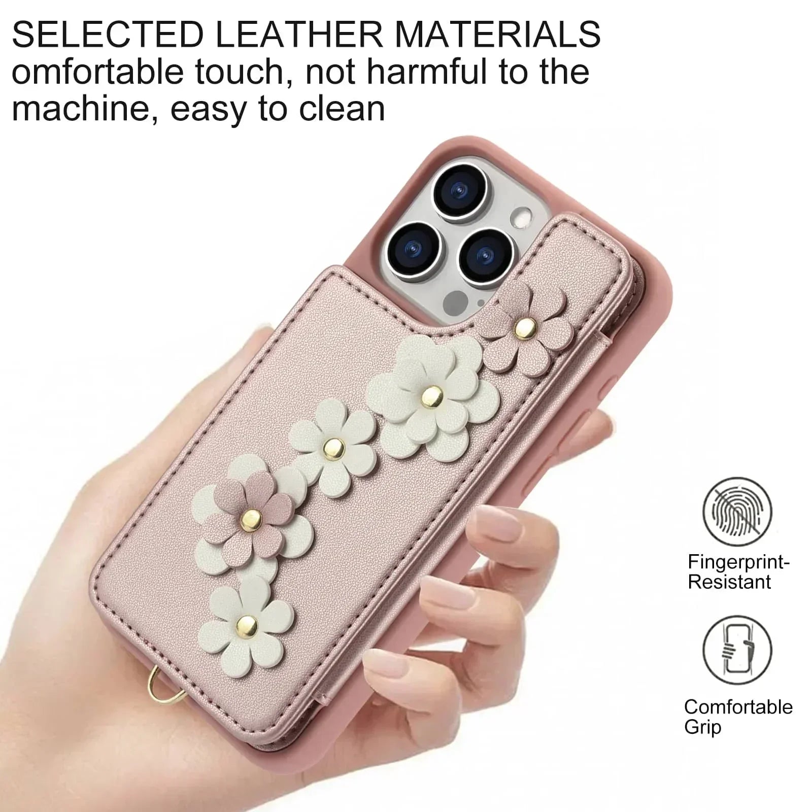 For iPhone 16 15 14 Pro Max Plus Case, Wallet with Card Holder, Cute Flower Design Crossbody Purse, Magnetic Kickstand Cover