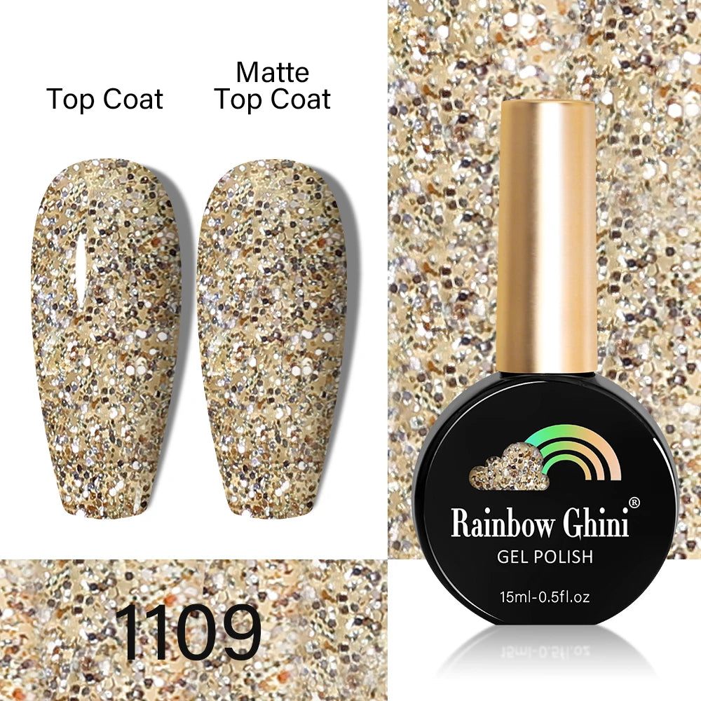 RG HEMA TPO FREE Neon Glitter Gel Nail Polish 15ml Nail Art Manicure Semi Permanent Gel Hybrid Varnishes Top Base Coat UV Nail