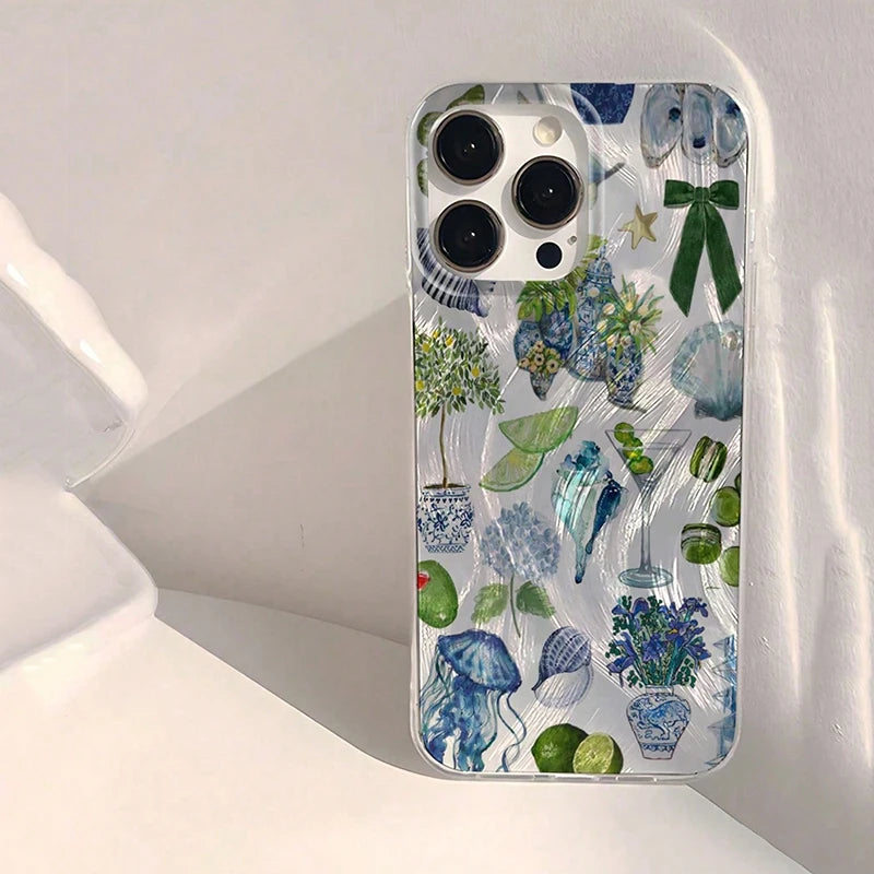Beach Blue Ocean Element Lip Print Summer Phone Case For iPhone 17 16 15 14 13 12 11 Pro Max XS X XR 7 8 Plus SE 2022 16e Cover