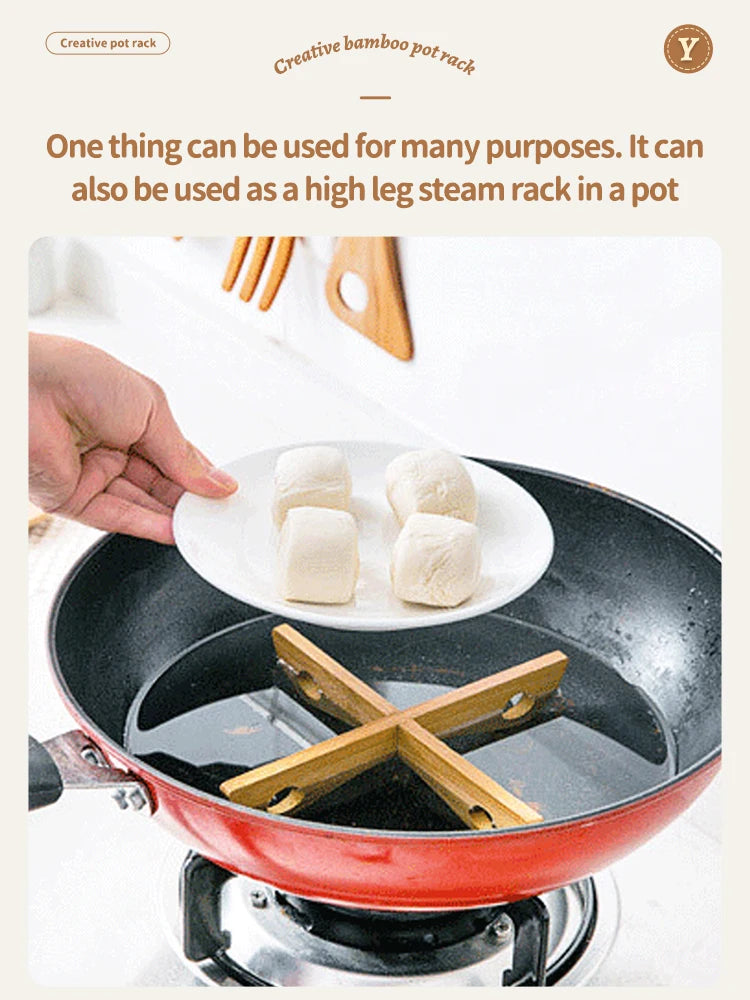 Cross Tray Holder Wooden Removable Table Mat Anti-Heat Steam Table Mat Household Kitchen Anti-Slip Wooden Mat Gadget