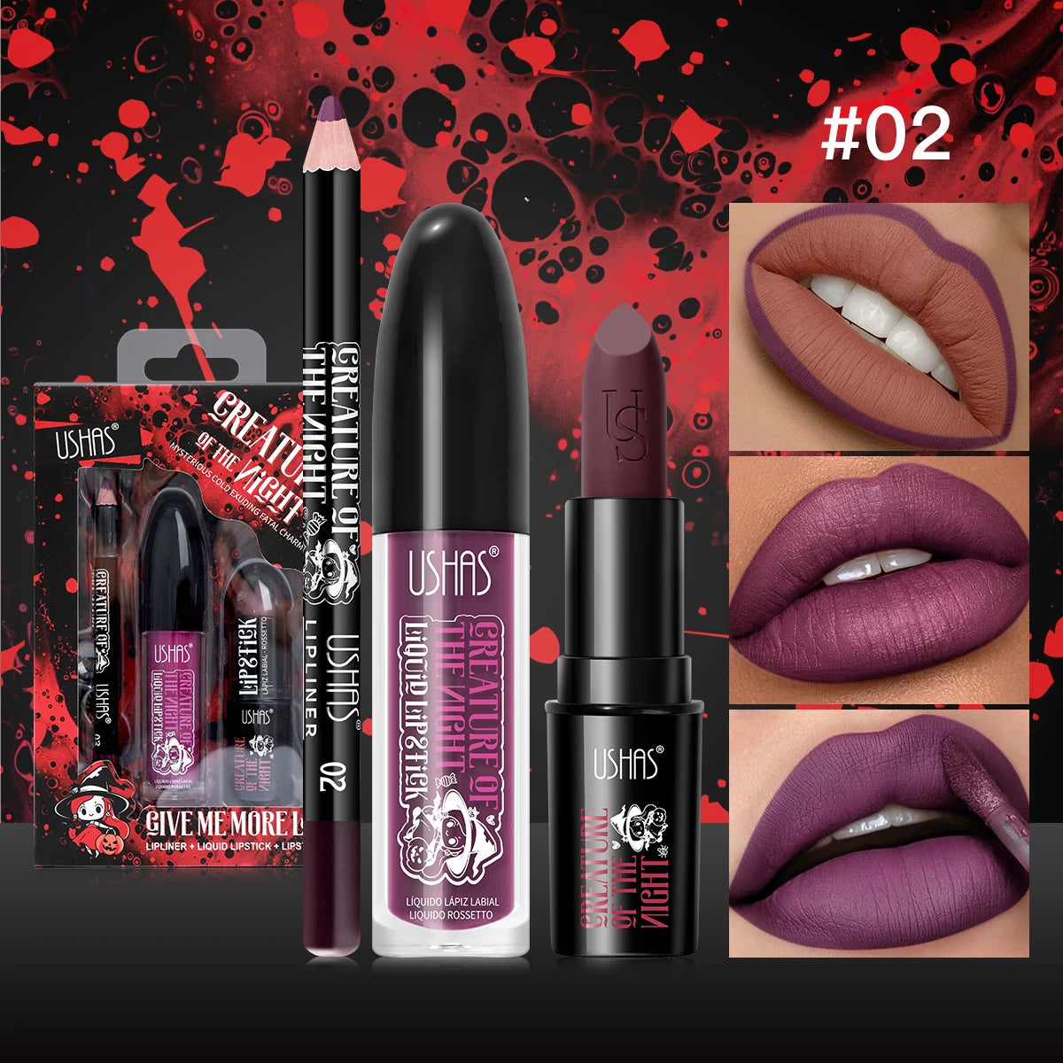 Velvet Matte Lipstick Long Lasting Set Waterproof Lip Gloss Non Transfer High Color Intensity Combo Makeup Liner Halloween