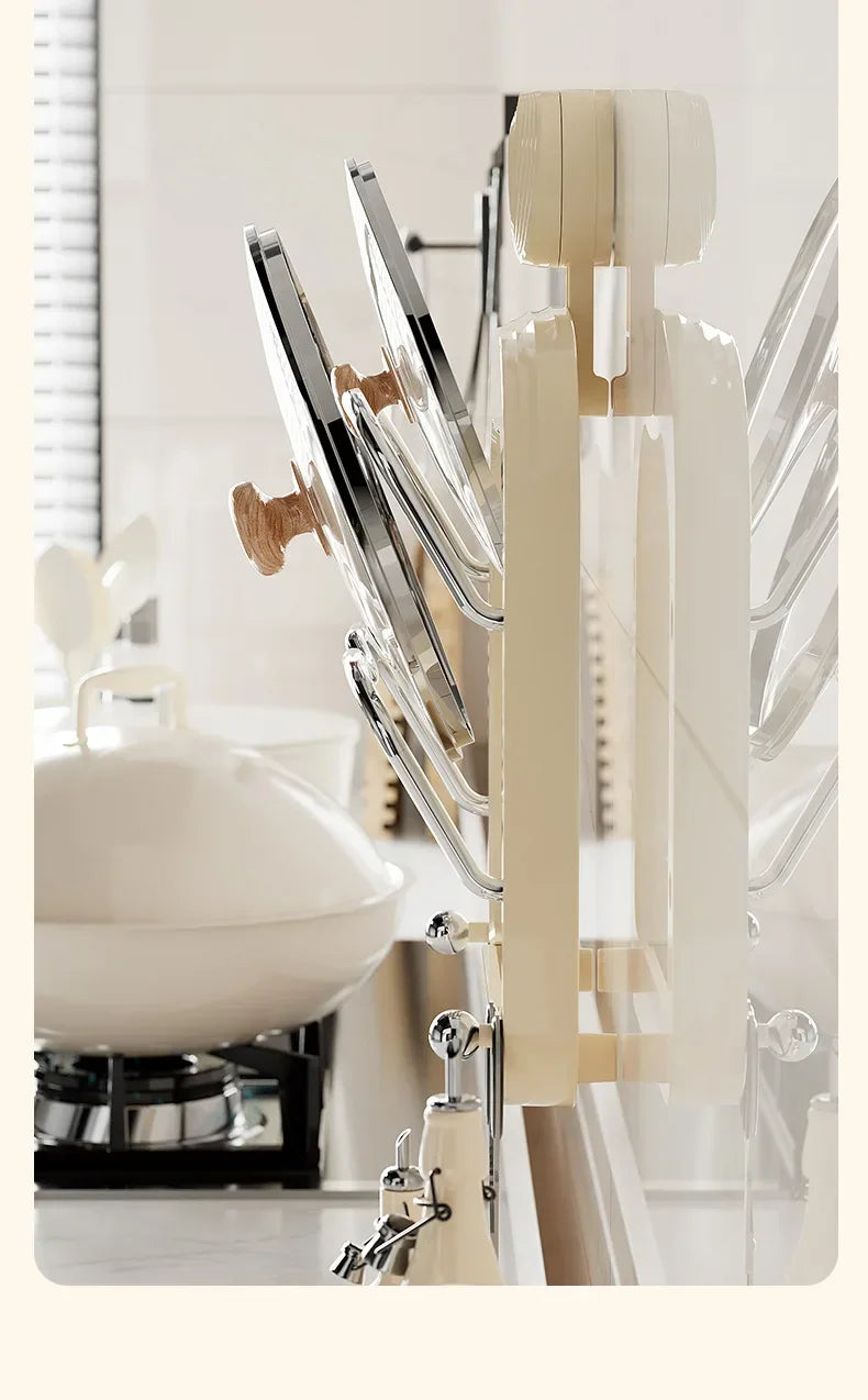 Double Layer Pot Lid Holder Kitchen Storage Rack Wall Mounted Cutting Board Stand Multi Functional Plastic Home Organization