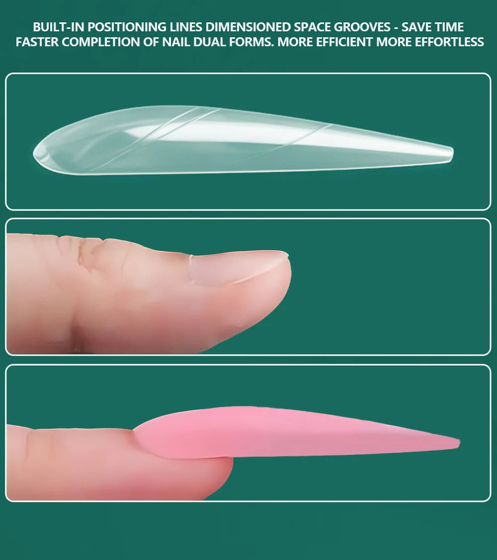 Nailpop 150PCS Clear Dual Nail Forms 15 Sizes Triangle Tip Extension Molds for Acrylic Gel Builder Reusable Shaping Art DIY