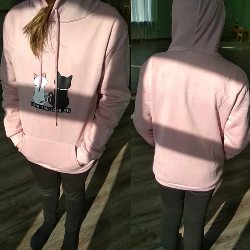 2023 Streetwear Hoodies Women Sweatshirt Autumn Spring Long Sleeve Harajuku Cat Print Sweatshirts Casual Pullover sudadera mujer