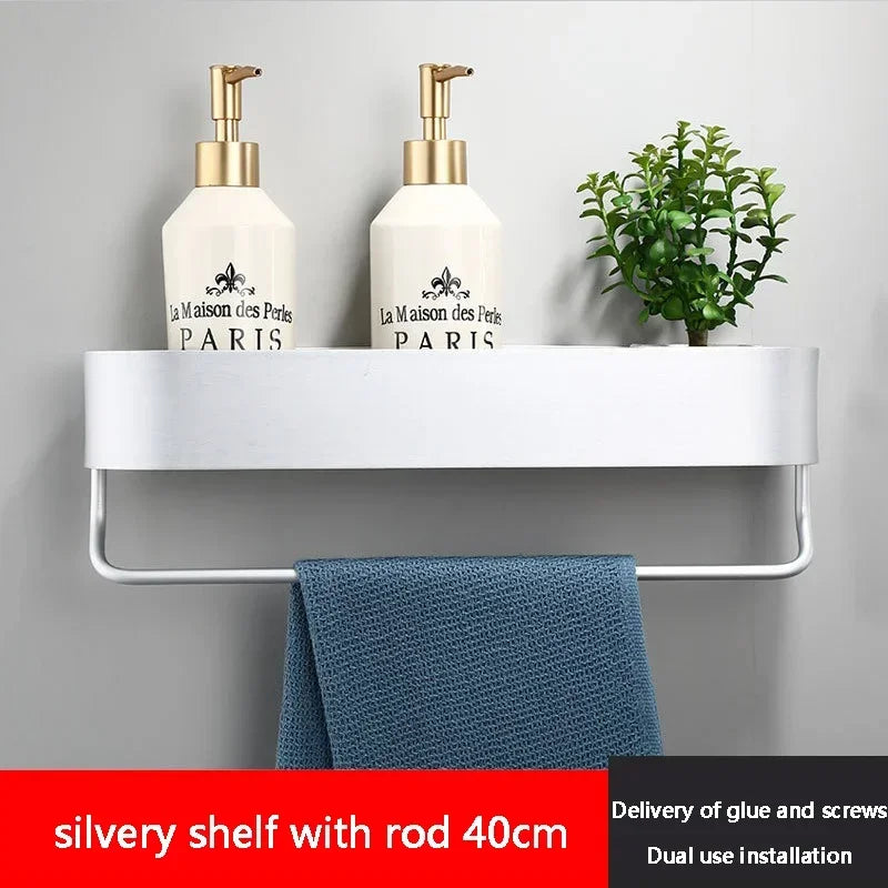 Wall Mounted Bathroom Storage Rack Non Perforated Space Aluminum Toilet Storage Rack Cosmetics Wall Shelves Bathroom Accessories