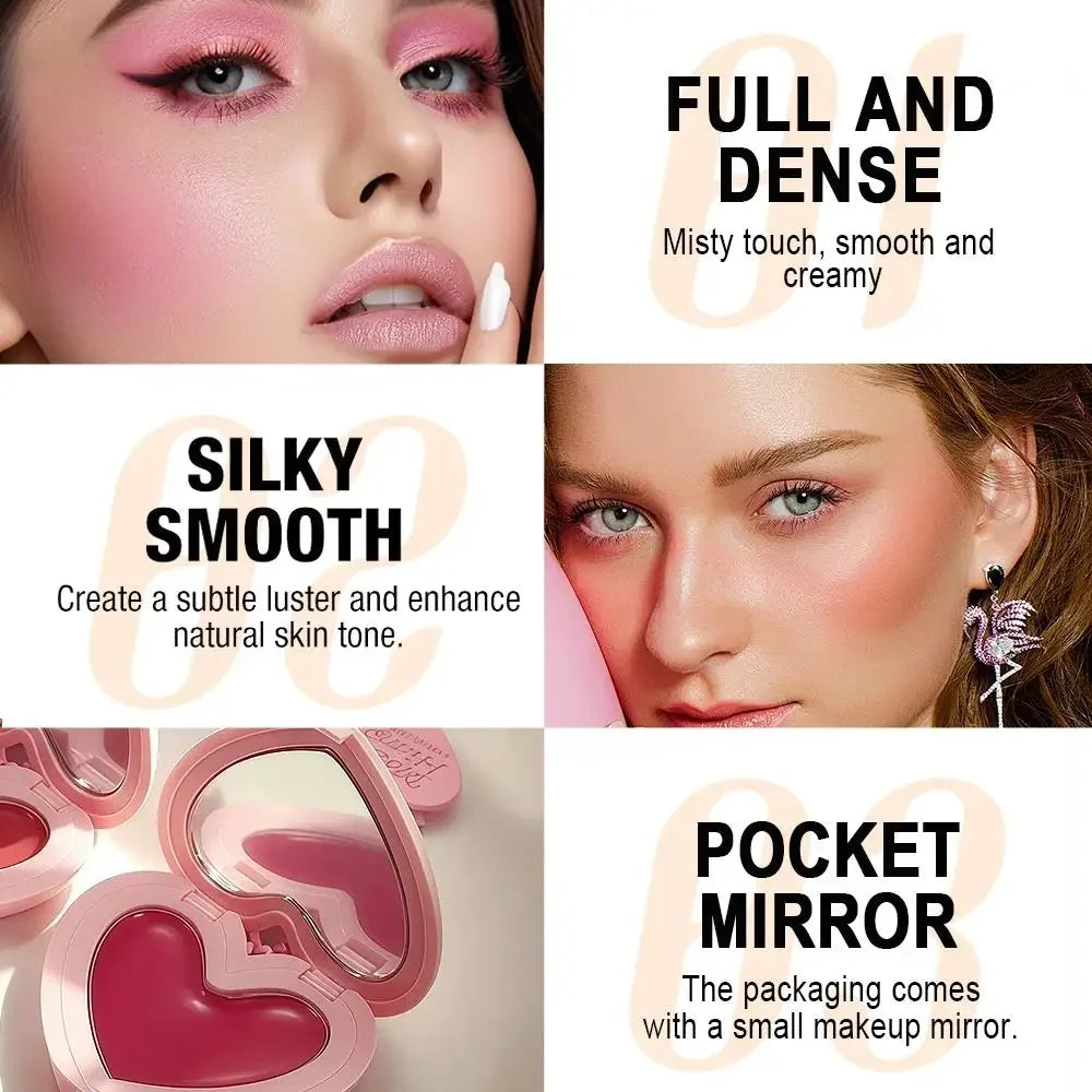 Waterproof Heart Shaped Cream Blush Long Lasting Silky Smooth Mirror Finish Lip Cheek Contour Brighten Tipsy Makeup
