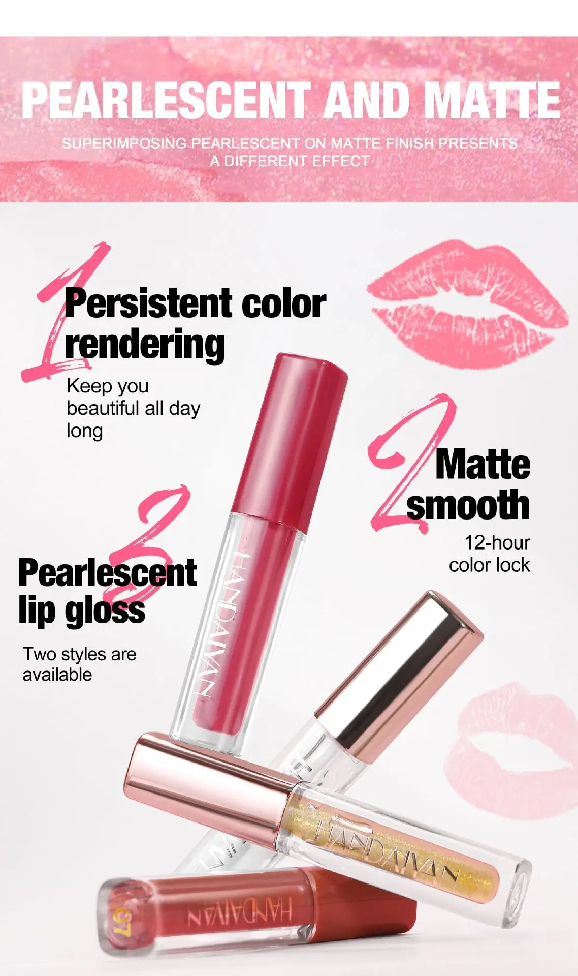 4 Pcs Lip Gloss Set, Waterproof Non Transfer Shimmer Lipstick, Long Lasting & Easy to Apply Liquid Lip Gloss for Daily Makeup