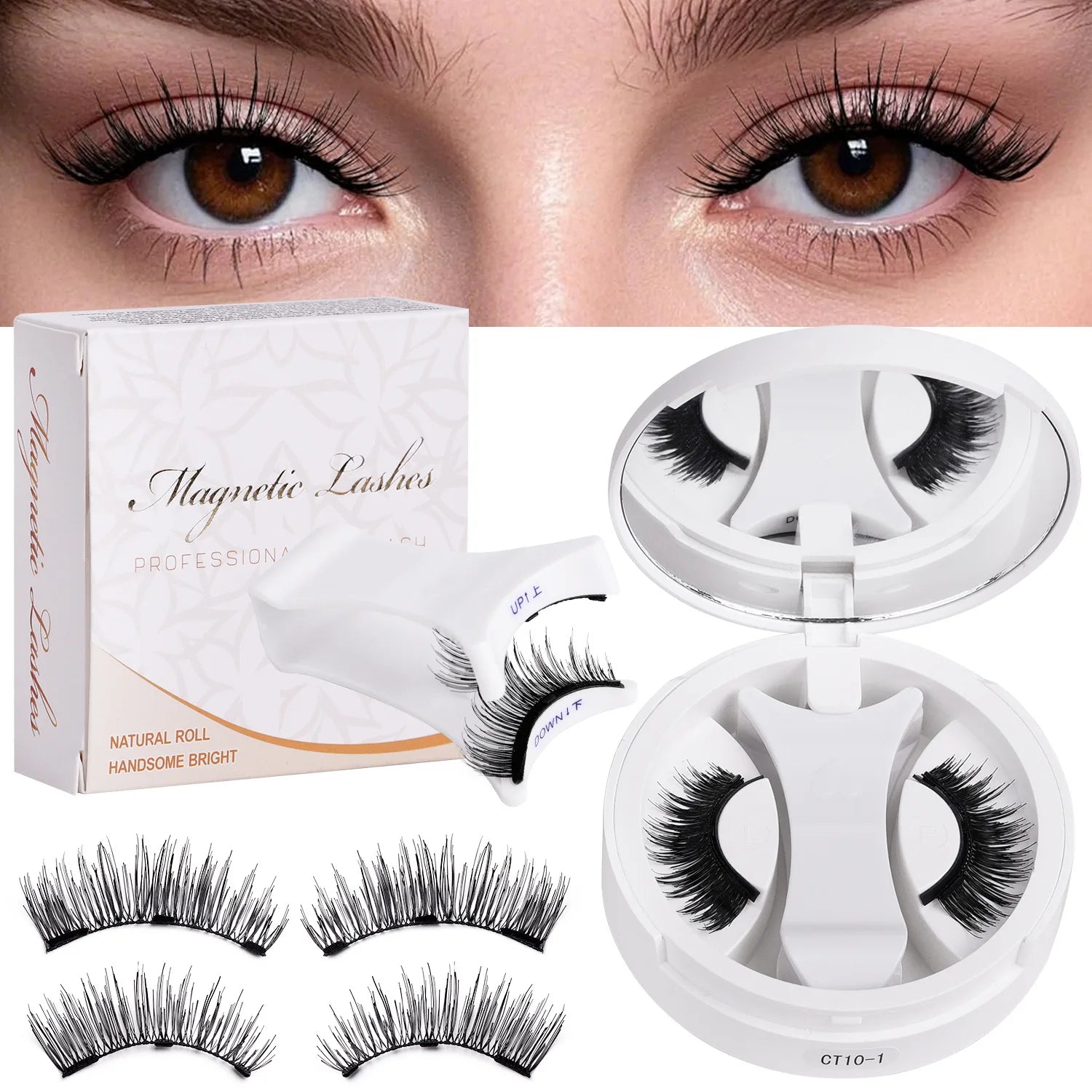 Magnetic Fake Eyelashes Set Reusable 3D Glue-free Waterproof Natural False Eyelashes With Travel-friendly Applicator