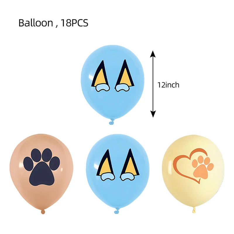 New Cartoon Dogs Birthday Party Decoration Full Set Kit Blue Dog Happy Birthday Plates Napkins Cups Tableware Supplies Kid Favor