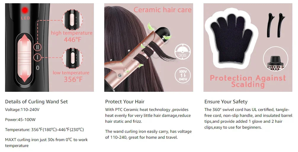 5 in 1 Hair Curlers Set with Curling Brush, 0.35”-1.25” Hair Curler Wand for Hairstyle and Heat Resistant Gloves and Hair Clip