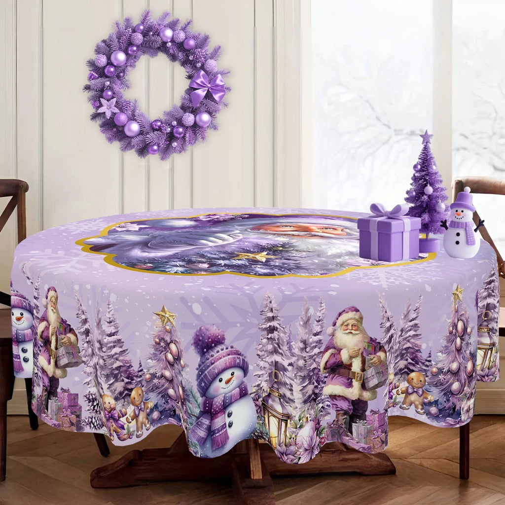 Purple Christmas Tablecloth Santa Claus Table Cover Christmas Party Table Decorations for Home Kitchen 2025 Xmas Gifts Navidad