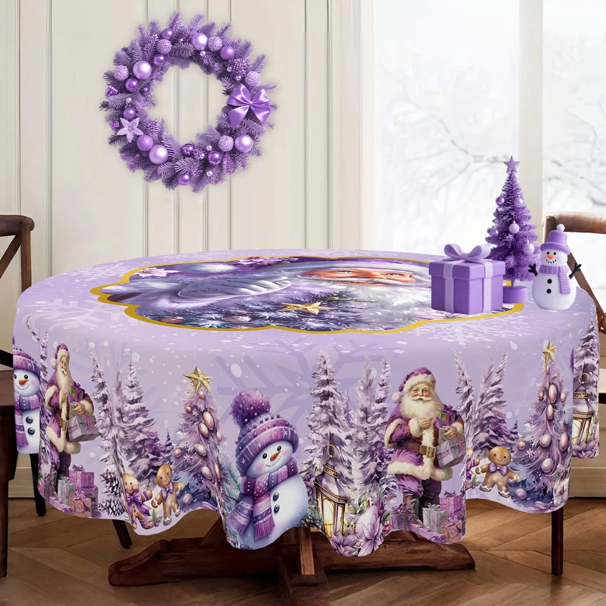 Purple Christmas Tablecloth Santa Claus Table Cover Christmas Party Table Decorations for Home Kitchen 2025 Xmas Gifts Navidad