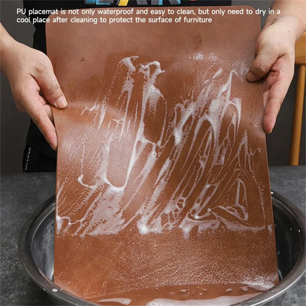 Colors Washed Cowhide Pattern PU Leather Placemats,Heat Resistant Kitchen Table Mats,Waterproof Wipeable for Party Decoration