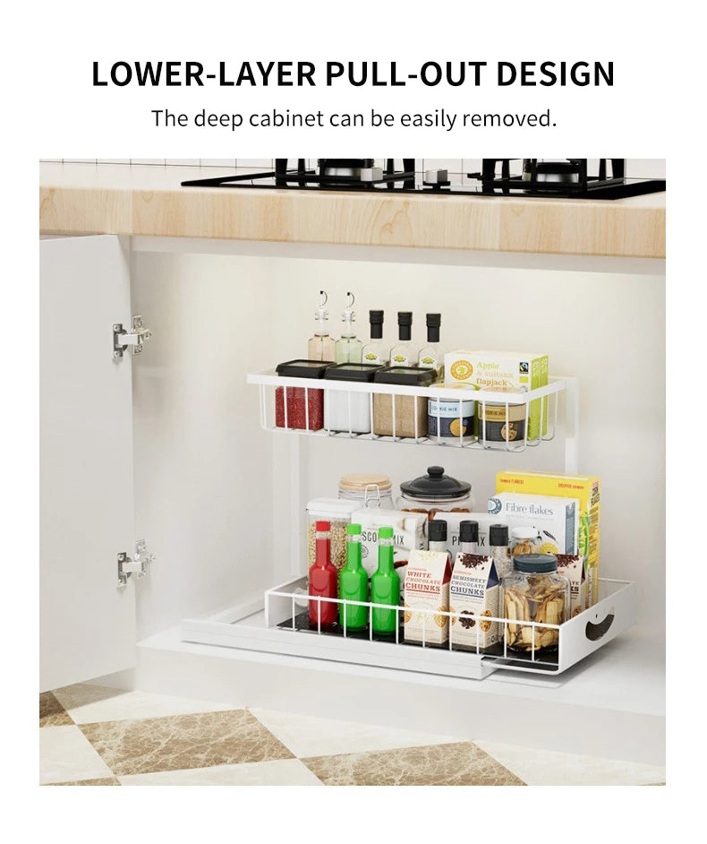 Under Sink 2 Tier Sliding Cabinet Basket Organizer Drawer Pull-Out Cabinet Organizer For Bathroom and Kitchen