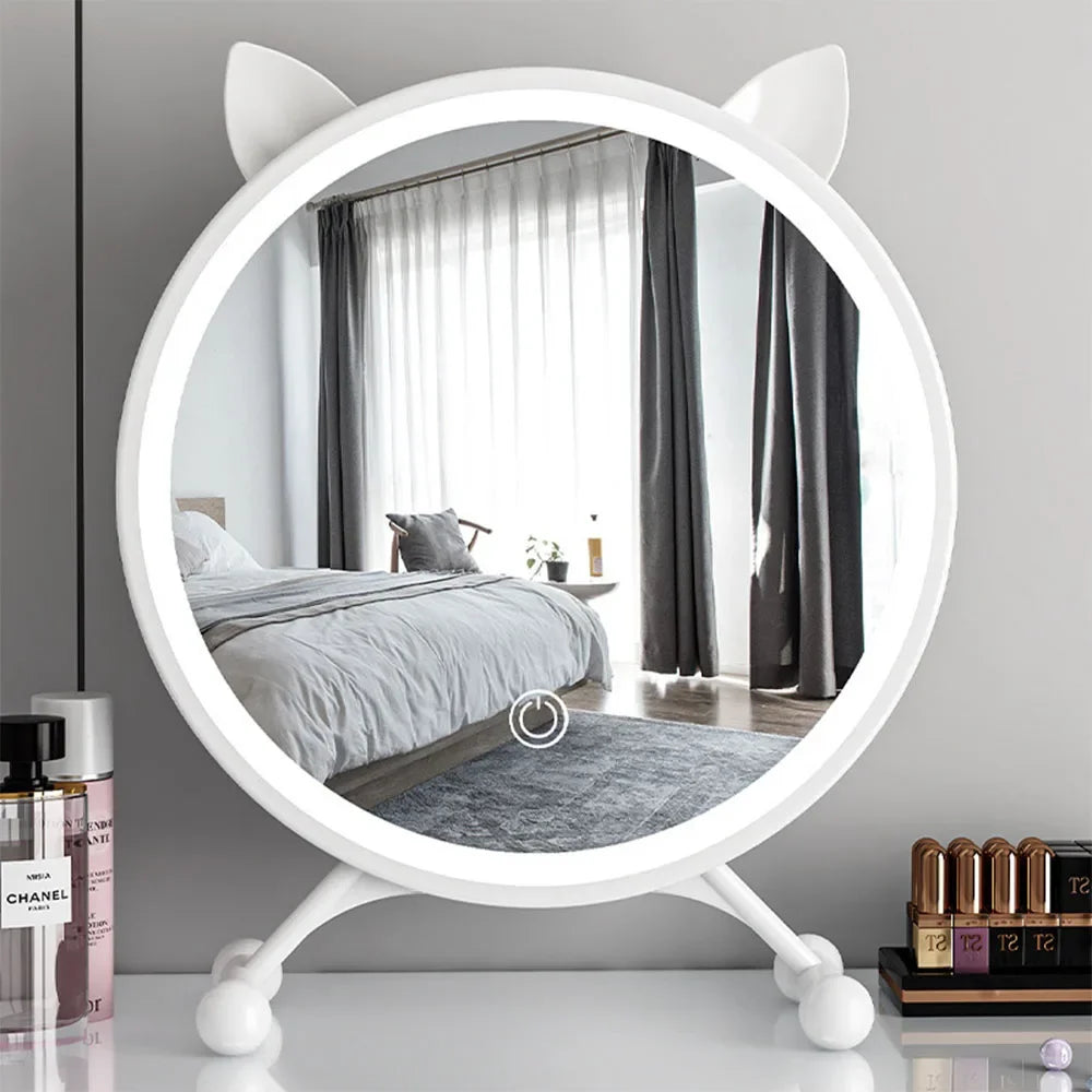 Desktop Smart LED Makeup Mirror with Light Home Bedroom Dressing Table Mirror Student Dormitory Desktop Dressing Mirror
