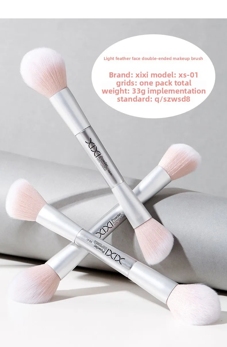 Dual Ended Face Brush - Powder/Blush/Highlighter/Contour Brush, Mini Makeup Brush Set, Portable Travel Cosmetic Tool