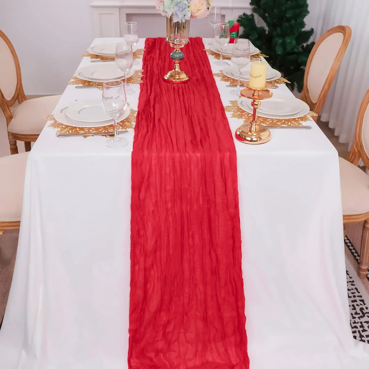 Valentine Red Long Table Runner Wedding Party Banquets Bridal Baby Shower Christmas Decorations Boho Gauze Polyester Cheesecloth