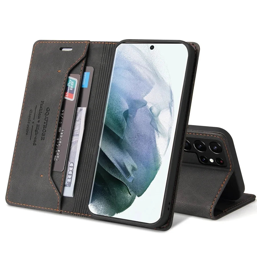 Wallet Anti Theft Brush Flip Leather Case For Samsung Galaxy S25 FE S24 Ultra A05s A06 A13 A14 A15 A16 A34 A35 A52 A53 A54 A55