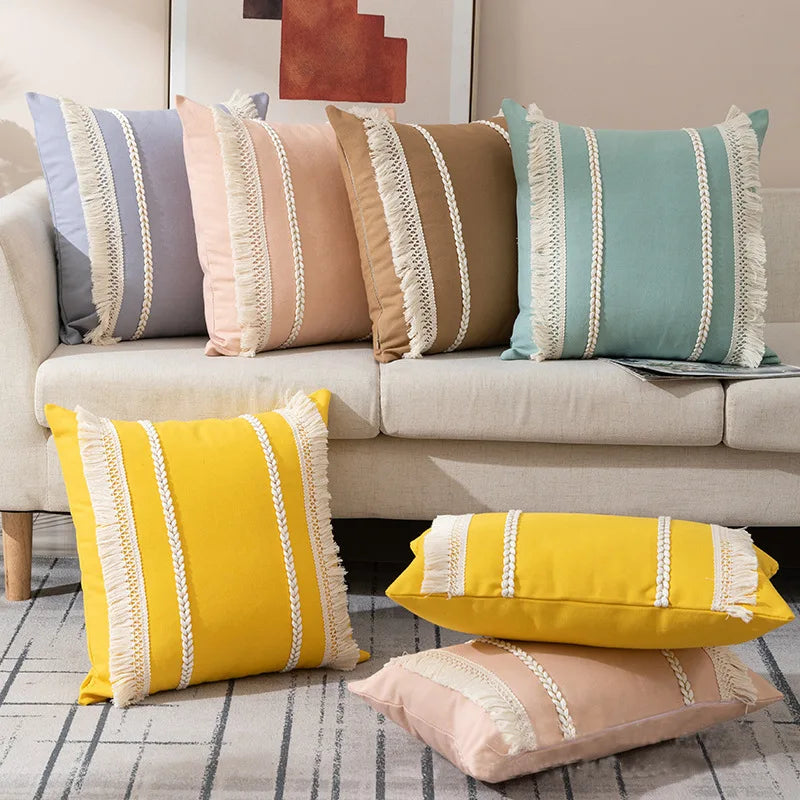 Bohemian Pillowcase Living Room Sofa Tassel Throw Pillow Case Macaron Knitted Home Decorative Cushion Waist Cover