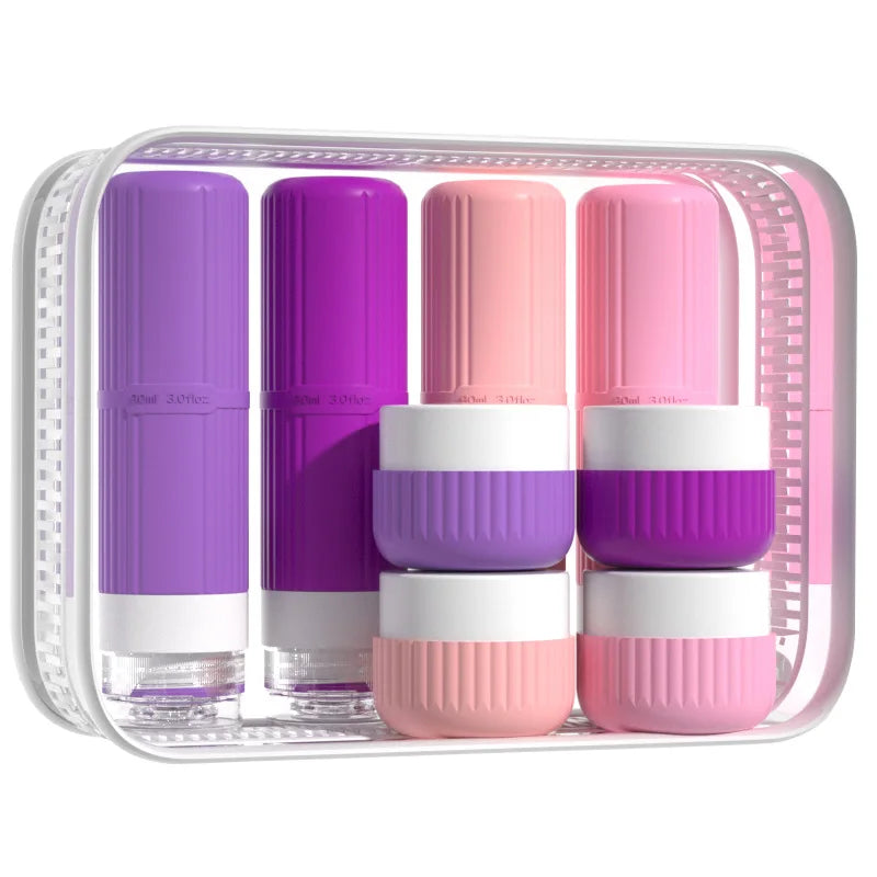 8PCS SiliconeTravel Bottles Travel-Sized Toiletries Travel Containers Leak-Proof Silicone Squeeze Travel Essentials Cream Jar