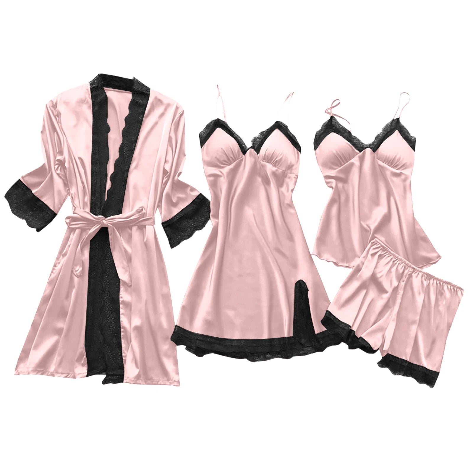 4-Piece Set Ladies' Sleepwear Sexy Sleepwear Women Suspender With Chest Cushion Nightgown Bathrobe Home Wear Women'S Pajamas