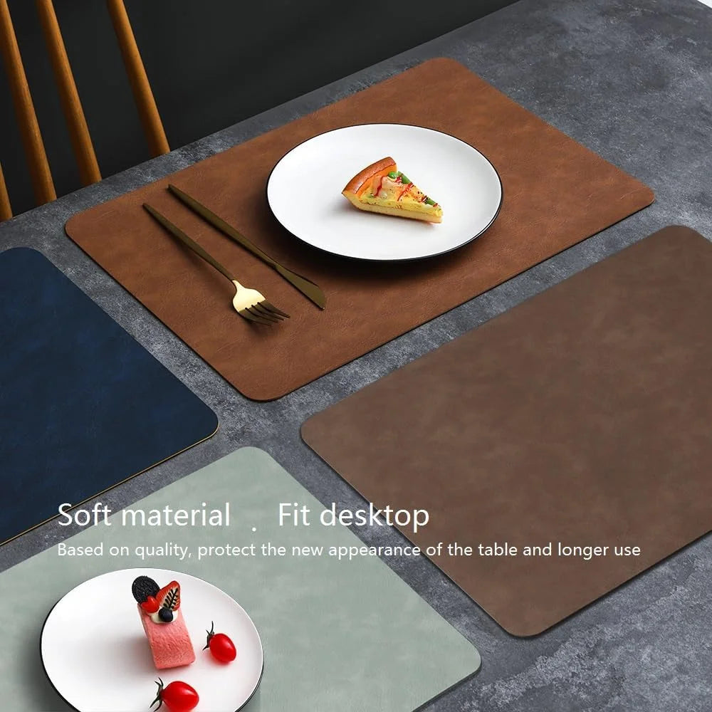 Colors Washed Cowhide Pattern PU Leather Placemats,Heat Resistant Kitchen Table Mats,Waterproof Wipeable for Party Decoration