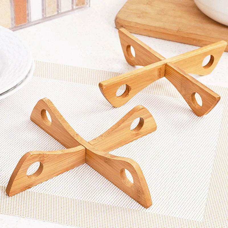 Cross Tray Holder Wooden Removable Table Mat Anti-Heat Steam Table Mat Household Kitchen Anti-Slip Wooden Mat Gadget