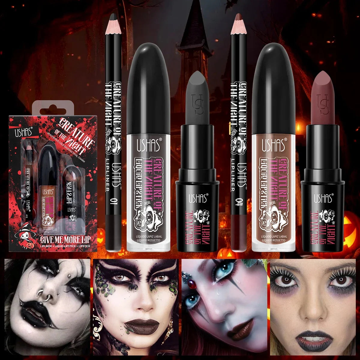 Velvet Matte Lipstick Long Lasting Set Waterproof Lip Gloss Non Transfer High Color Intensity Combo Makeup Liner Halloween