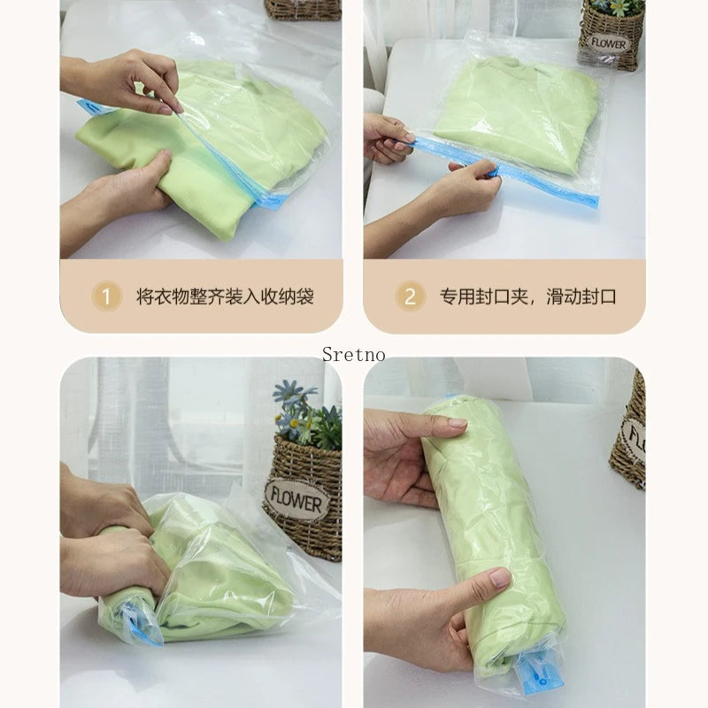 5-pieces Hand Roll Vacuum Compression Bag, Clothing Duvet Cover Storage Bag Business Travel No Need for Vacuum Compression Bag