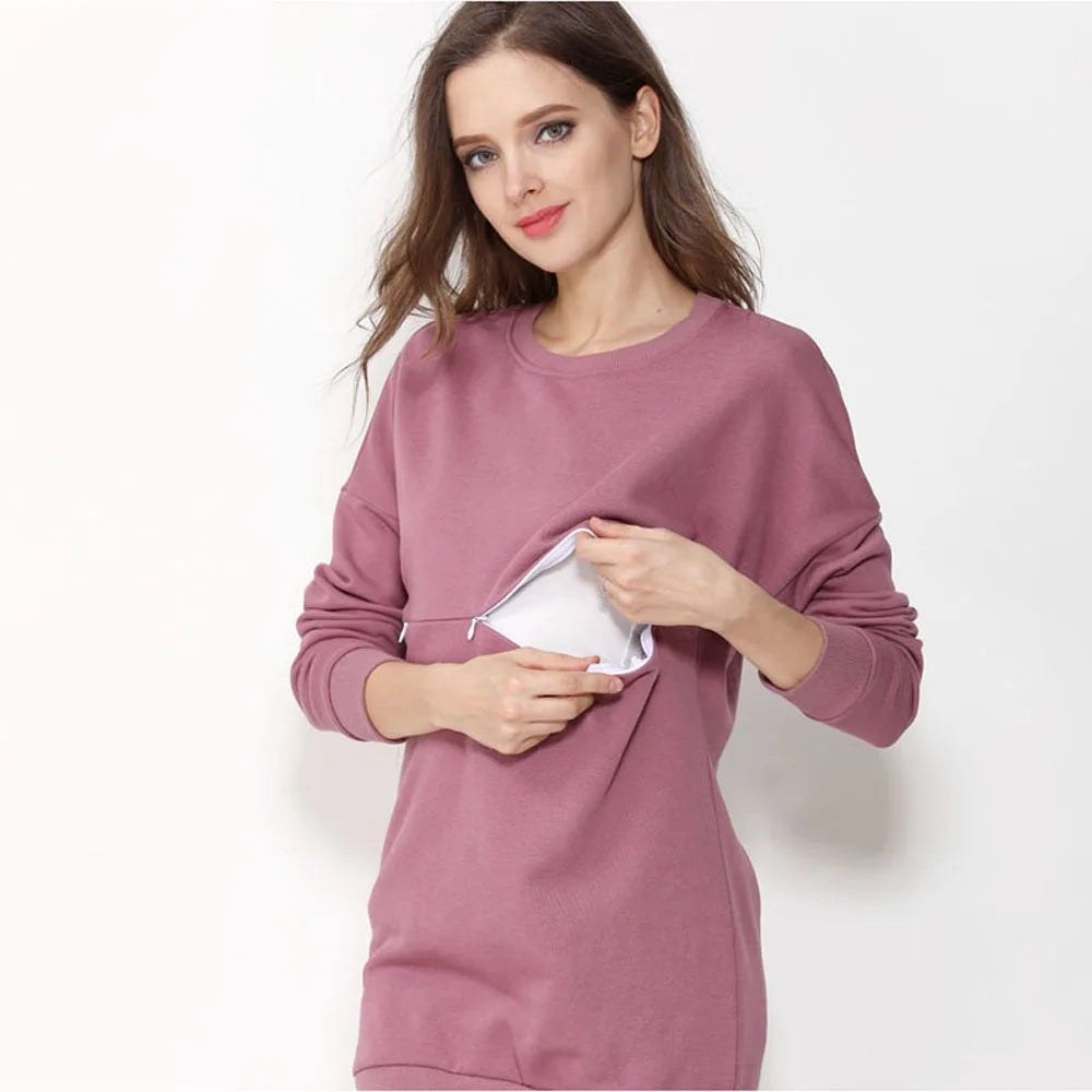 Big Size Autumn Winter Maternity Clothes Hoodies Cotton Long Sleeve Nursing Top Breastfeeding Clothes Sweater for Pregnant Women