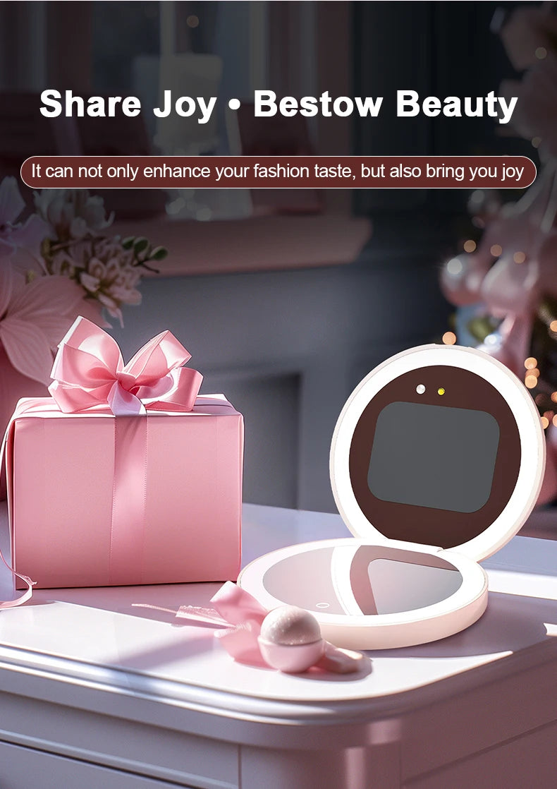 Mini Portable Makeup Mirror 2.8-Inch Display Smart LED Sunscreen Detection Compact Travel Size for Beauty On-the-Go