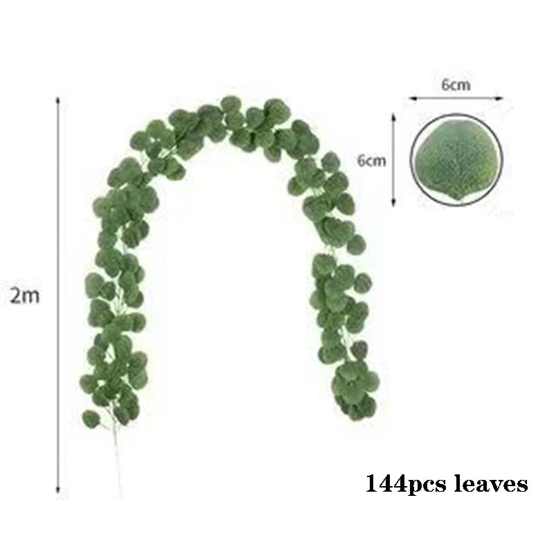 2M Artificial Eucalyptus Garland Greenery Leaves Vines Plants for Wedding Home Party Arch Garden Decoration European Home Decor