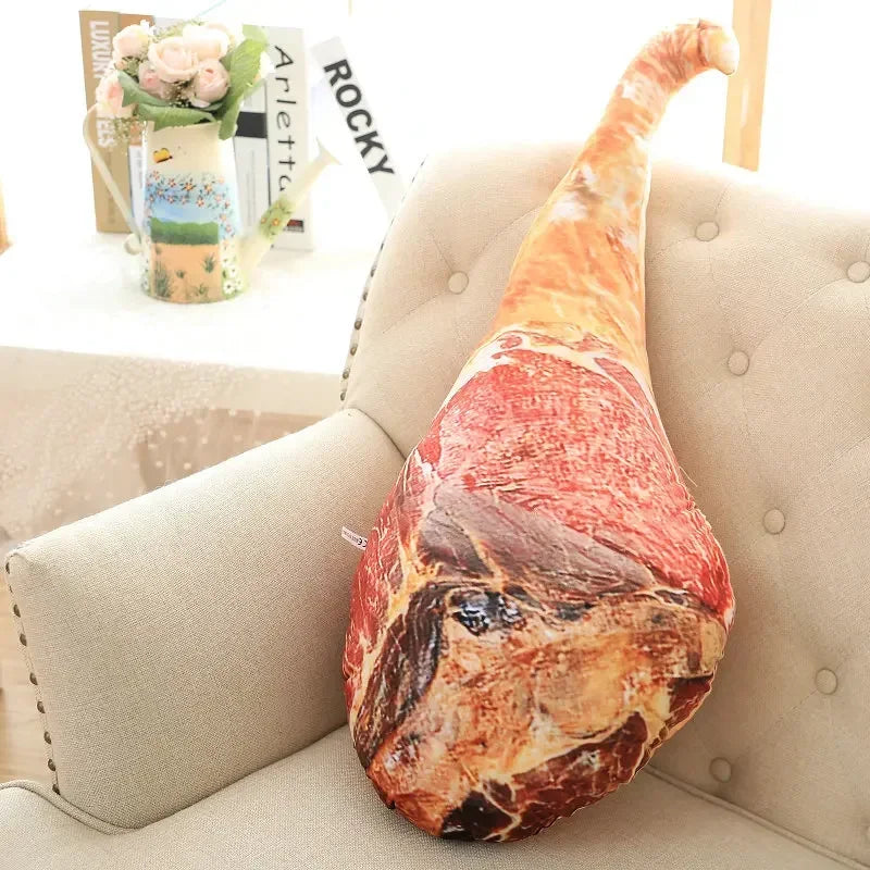 3D Simulation Ham Plush Food Pillow - Funny Spoof Stuffed Toy Waist Cushion for Office Sofa Bedroom & Creative Christmas Gift