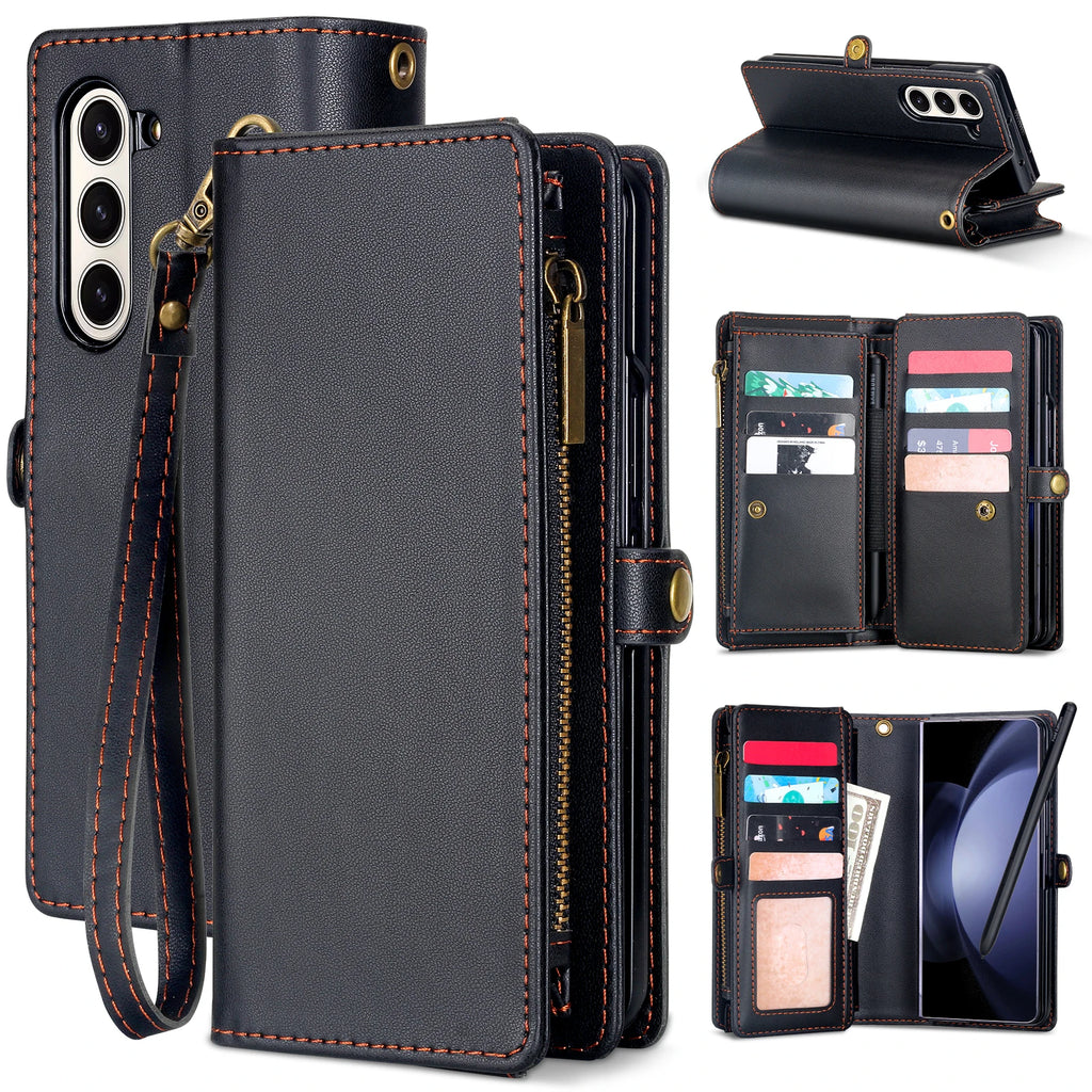 Multifunctional Leather Case for Samsung Galaxy Z Fold 5 4 3 Fold5 Fold4 Fold3 5G Phone Bags Cover Pen&Card Slots Wallet Holster