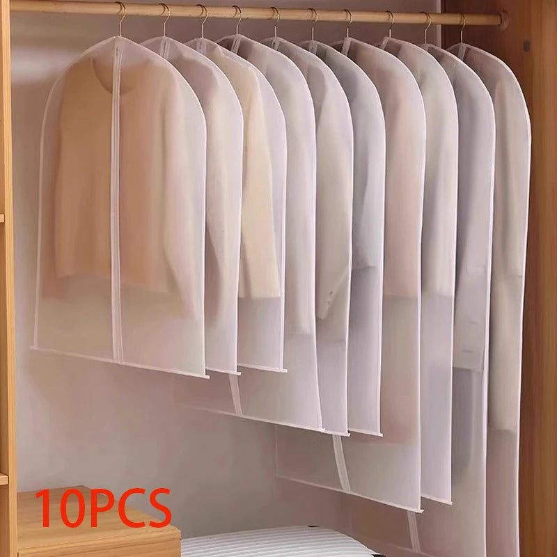 1-10PCS Clothes Dust Cover Household PEVA Transparent Waterproof Coat Suit Cover WashableHanging Pocket Clothing Organizer