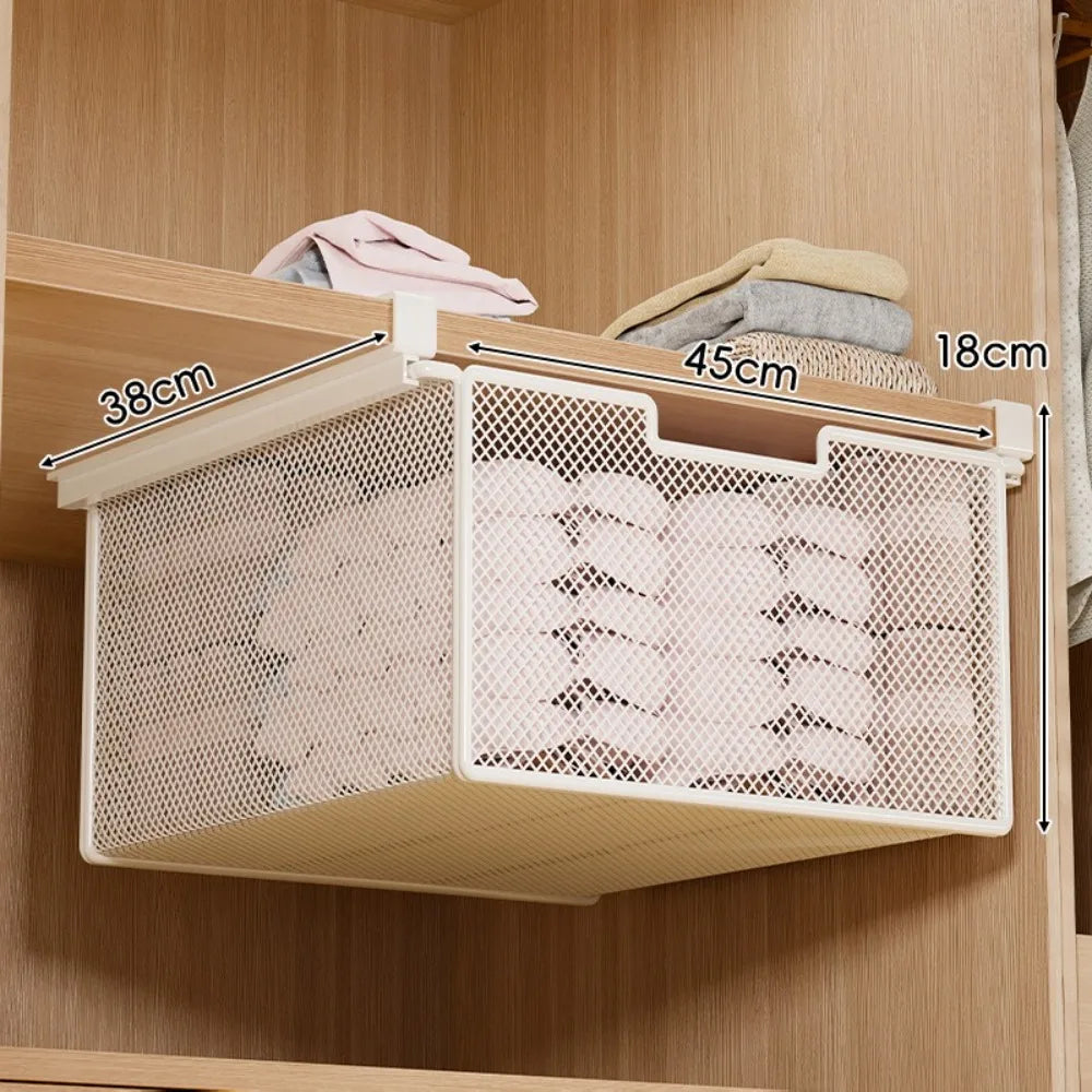Large Capacity Underwear Storage Basket Pure Color Under Shelf Hanging Organizer Basket Design Under Cabinet Pull-Out Drawer