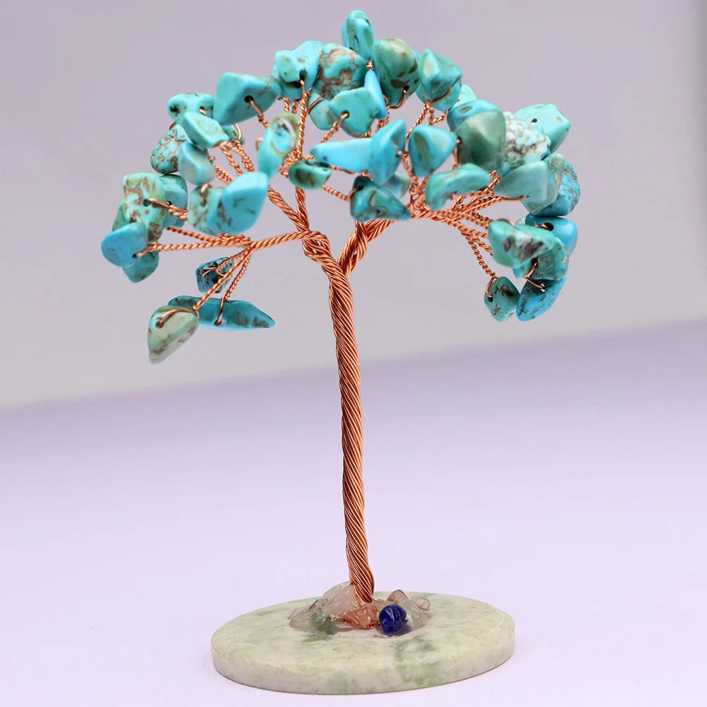 Amethyst Healing Crystals Tree Copper Wire Wrapped on Natural Stone Slice Base Home Desk Living Room Gemstone Decor Mini Sized