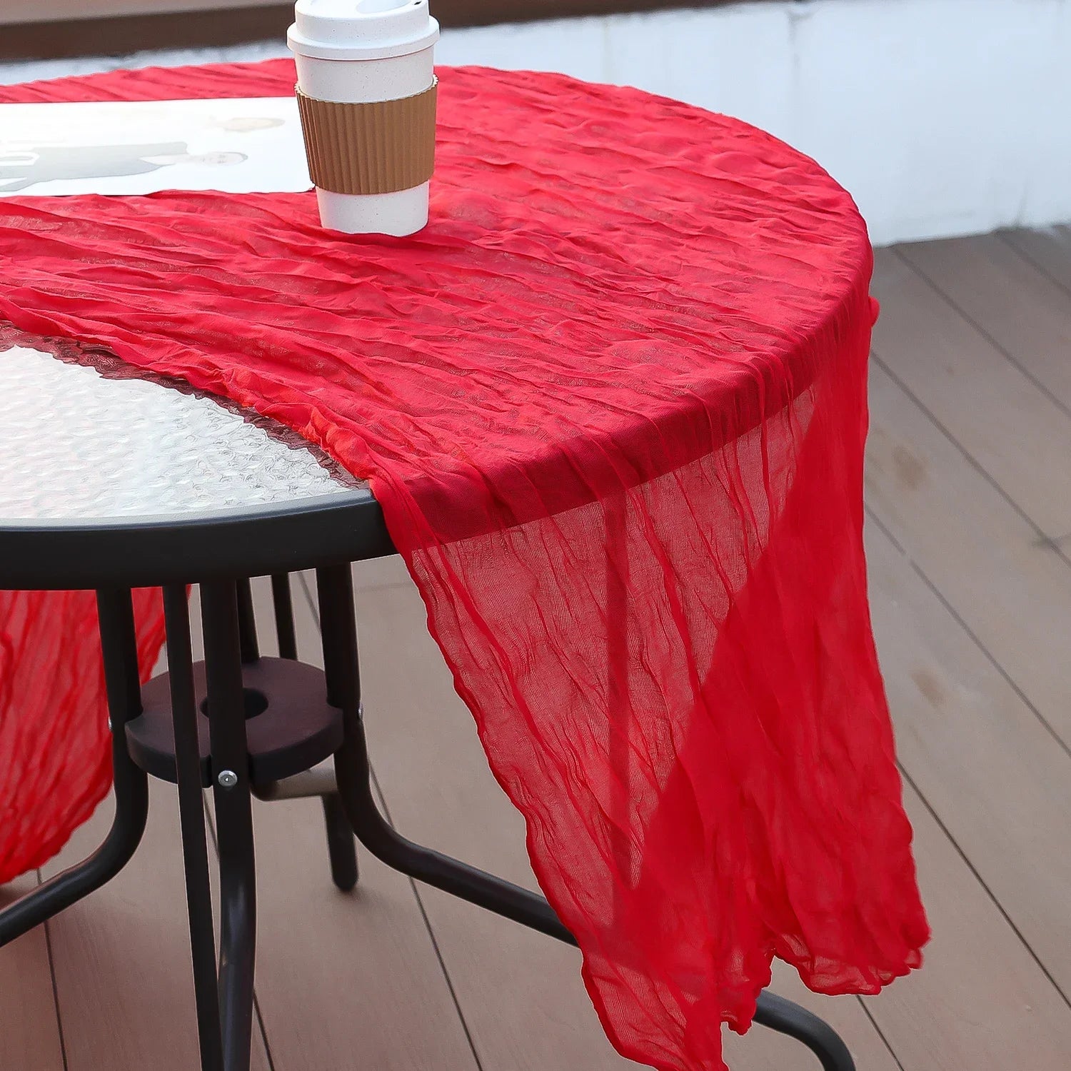 1.8/3/4M Christmas Red Table Runner Polyester Cheesecloth Valentine Long Decorations Wedding Party Banquets Bridal Baby Shower