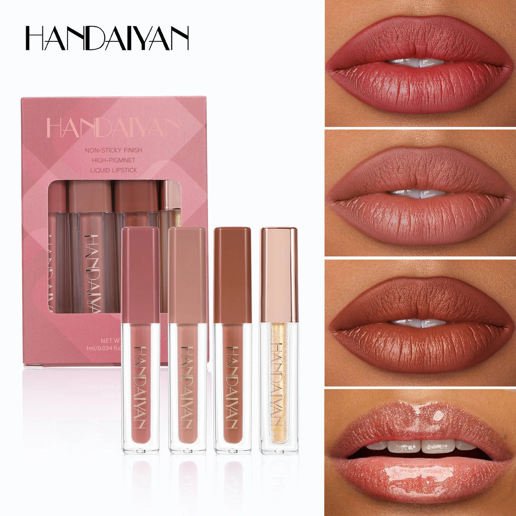 4 Pcs Lip Gloss Set, Waterproof Non Transfer Shimmer Lipstick, Long Lasting & Easy to Apply Liquid Lip Gloss for Daily Makeup