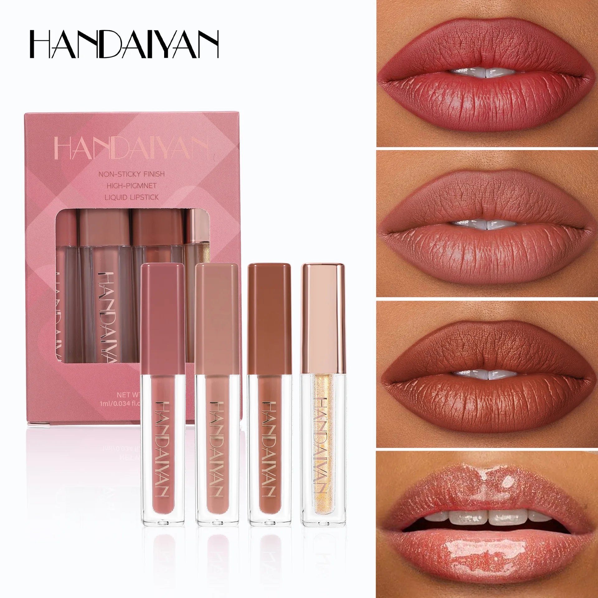 4 Pcs Lip Gloss Set, Waterproof Non Transfer Shimmer Lipstick, Long Lasting & Easy to Apply Liquid Lip Gloss for Daily Makeup