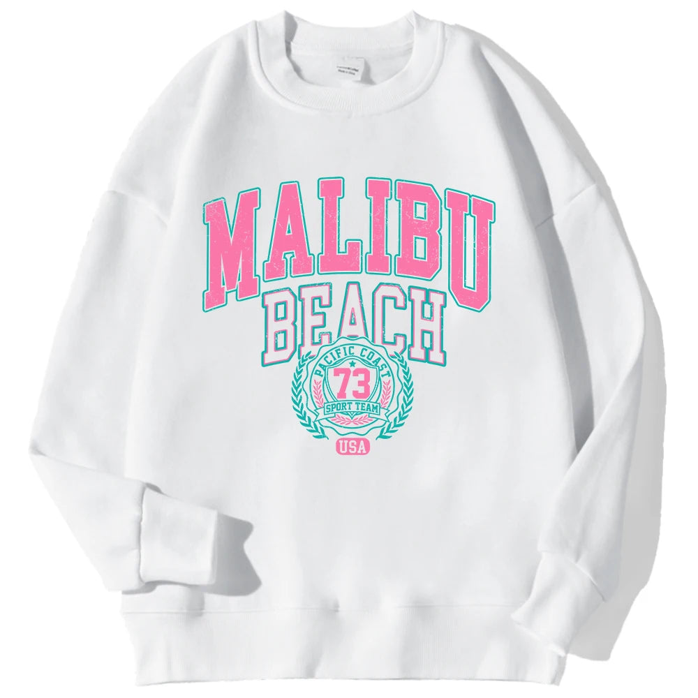 New York California Malibu Letter Sweatshirts Winter Women Casual Loose Hoodie Fleece Warm Crewneck Pullover Comfortable Clothes