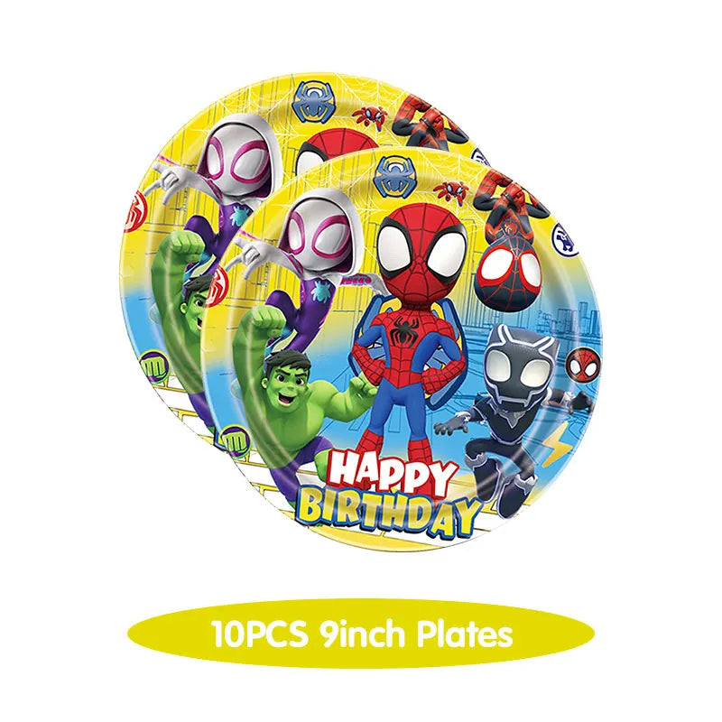 Spidey And His Amazing Friends Birthday Decoration Tableware Supplies Party Paper Cups Plates Tablecloth Banner Balloons For Kid