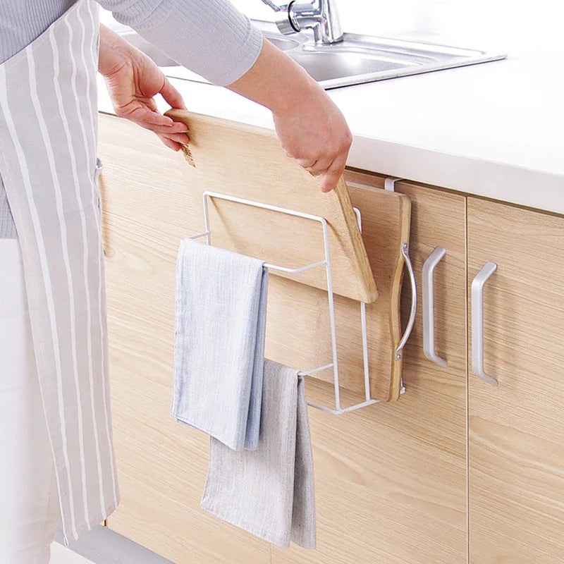 Cutting Board Kitchen Shelf, Double-Layer Perforation-Free Cabinet Hanger, Rag, Cutting Board Storage And Finishing Iron Hanger